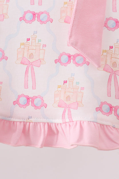 Pink Bow Castle Ruffle Baby Girl Bloomer Set