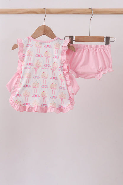 Pink Bow Castle Ruffle Baby Girl Bloomer Set