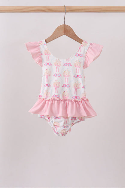 Pink Bow Castle Ruffle One-Piece Girls Swimsuit