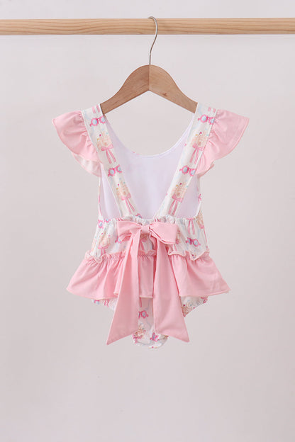 Pink Bow Castle Ruffle One-Piece Girls Swimsuit