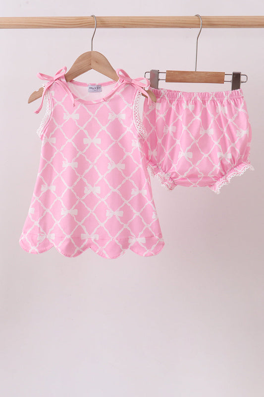 Pink Bow Knit Baby Girl Bloomer Set