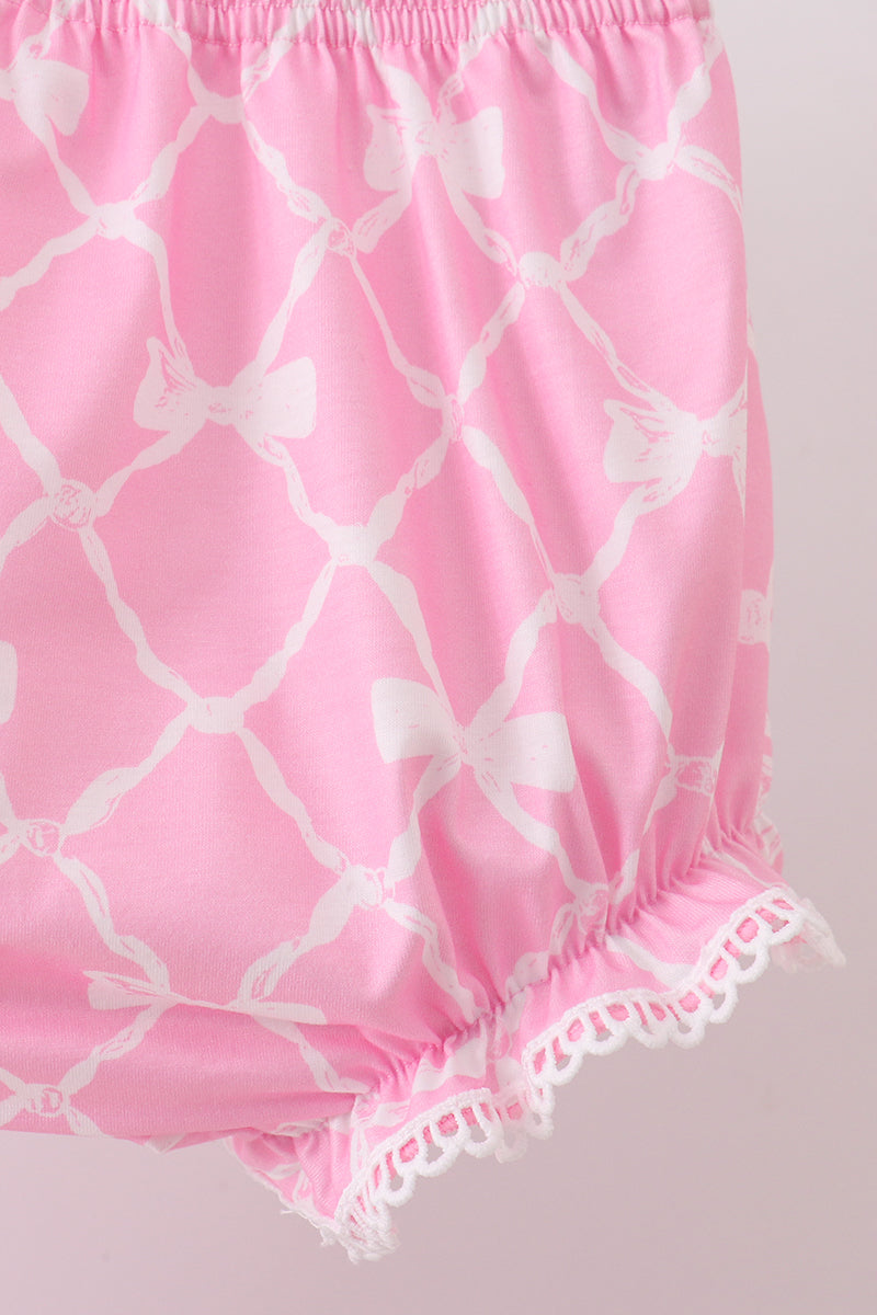 Pink Bow Knit Baby Girl Bloomer Set
