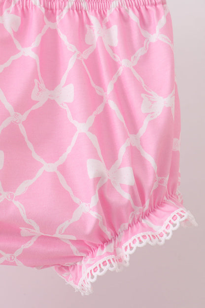 Pink Bow Knit Baby Girl Bloomer Set