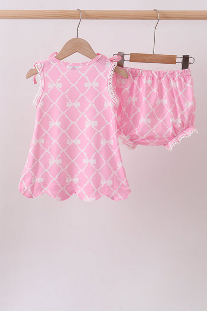 Pink Bow Knit Baby Girl Bloomer Set