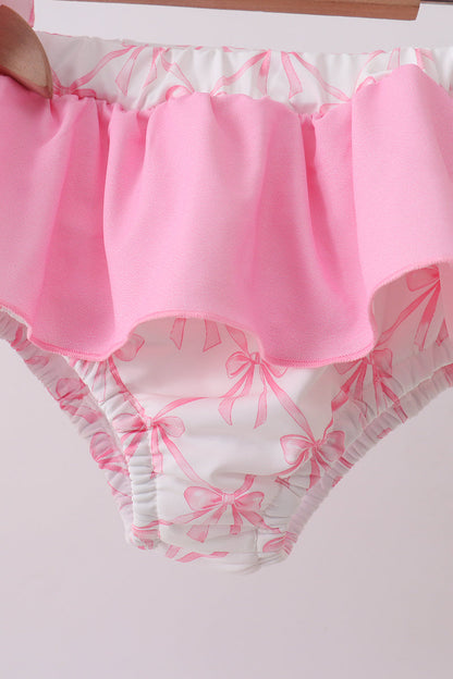 Pink Bow Ruffle 2-Piece Girls Swimsuit