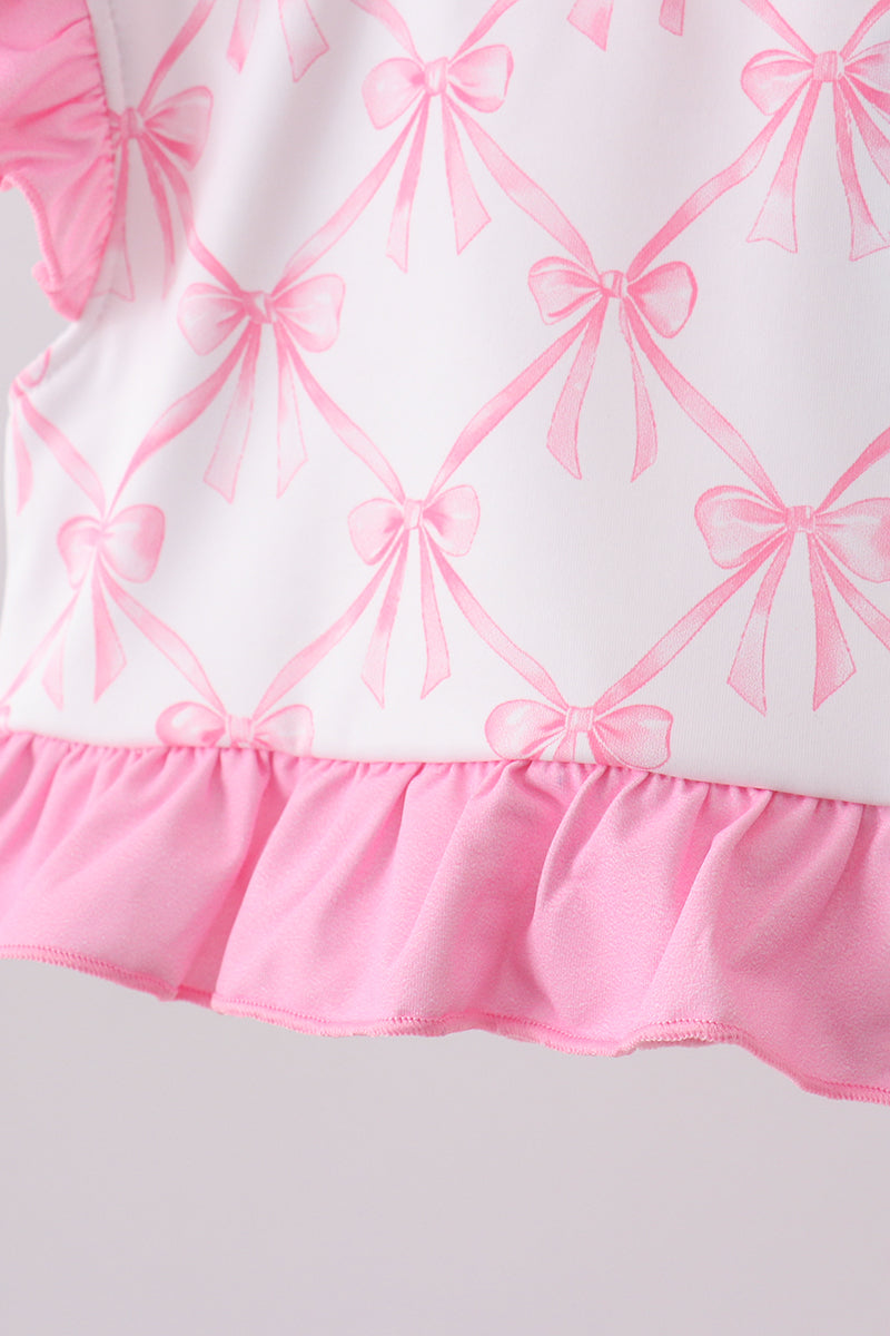 Pink Bow Ruffle 2-Piece Girls Swimsuit
