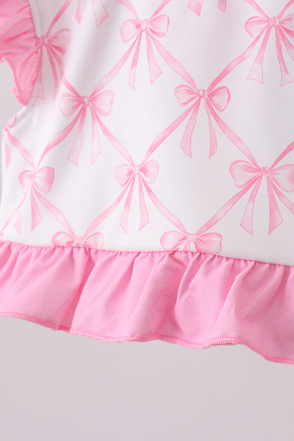 Pink Bow Ruffle 2-Piece Girls Swimsuit