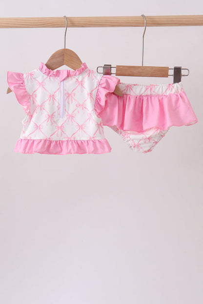 Pink Bow Ruffle 2-Piece Girls Swimsuit