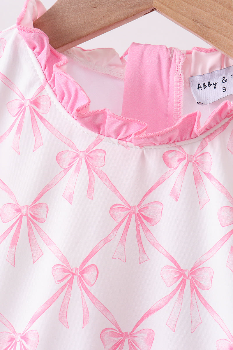 Pink Bow Ruffle One-Piece Girls Swimsuit