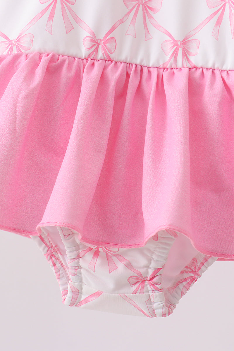 Pink Bow Ruffle One-Piece Girls Swimsuit