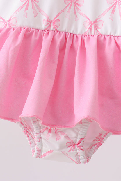 Pink Bow Ruffle One-Piece Girls Swimsuit