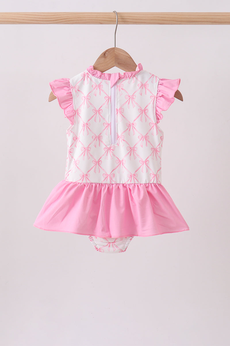 Pink Bow Ruffle One-Piece Girls Swimsuit