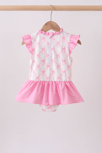 Pink Bow Ruffle One-Piece Girls Swimsuit