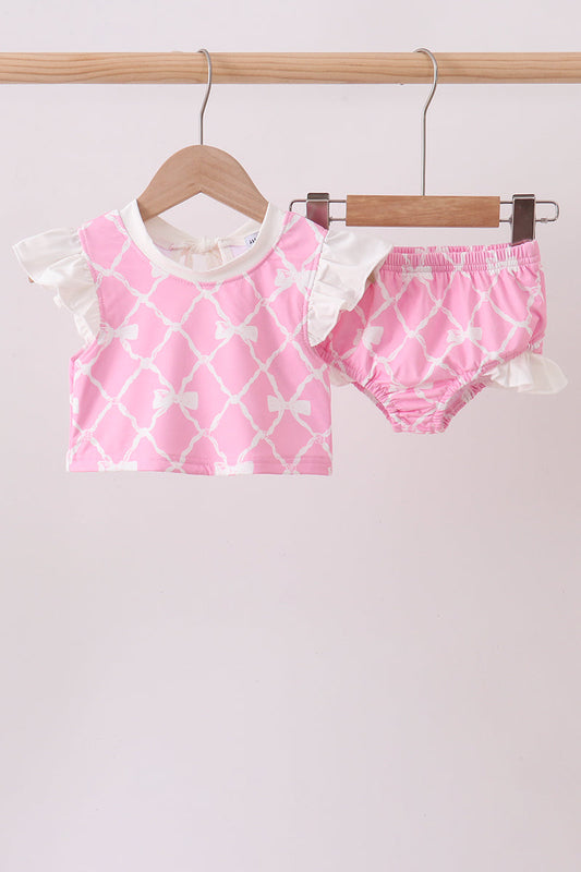 Pink Bow UPF 2-Piece Girls Swim Set