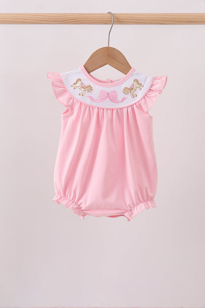Pink Carousel Embroidery Ruffle Baby Girl Bubble