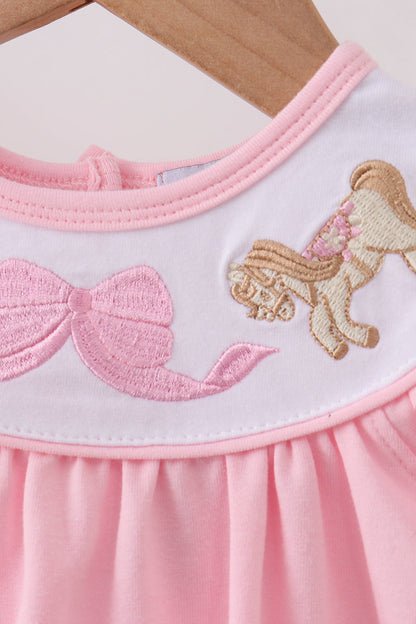 Pink Carousel Embroidery Ruffle Baby Girl Bubble