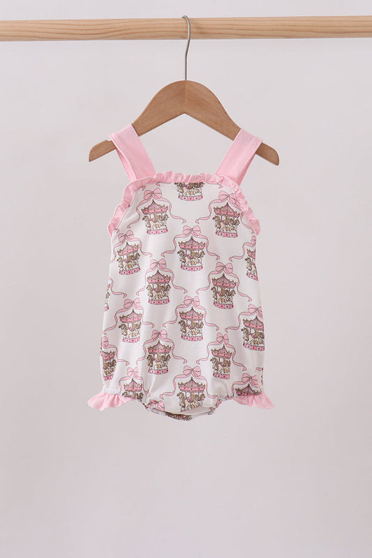 Pink Carousel Print Ruffle Baby Girl Bubble