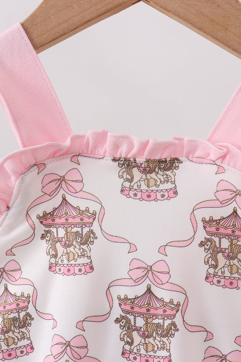 Pink Carousel Print Ruffle Baby Girl Bubble