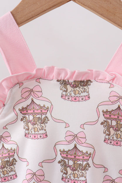 Pink Carousel Print Ruffle Baby Girl Bubble