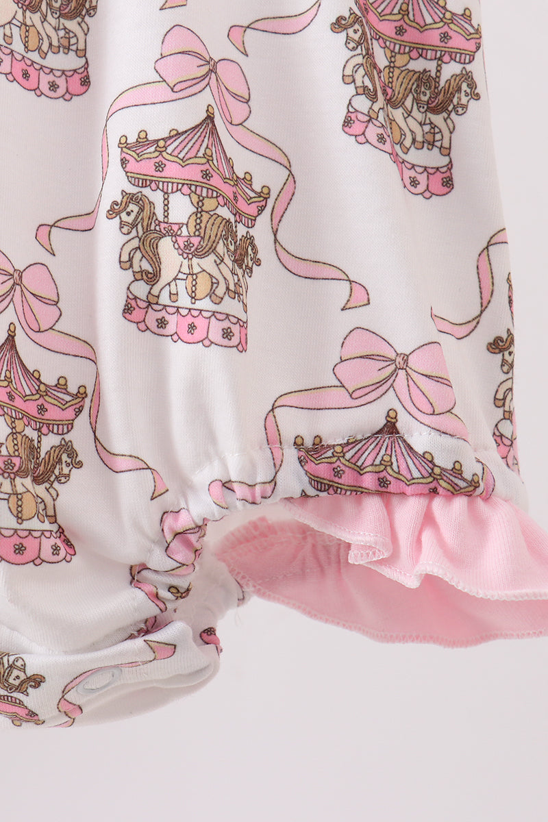 Pink Carousel Print Ruffle Baby Girl Bubble