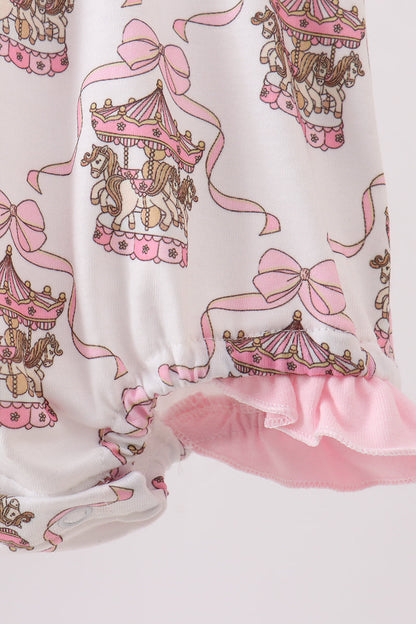 Pink Carousel Print Ruffle Baby Girl Bubble