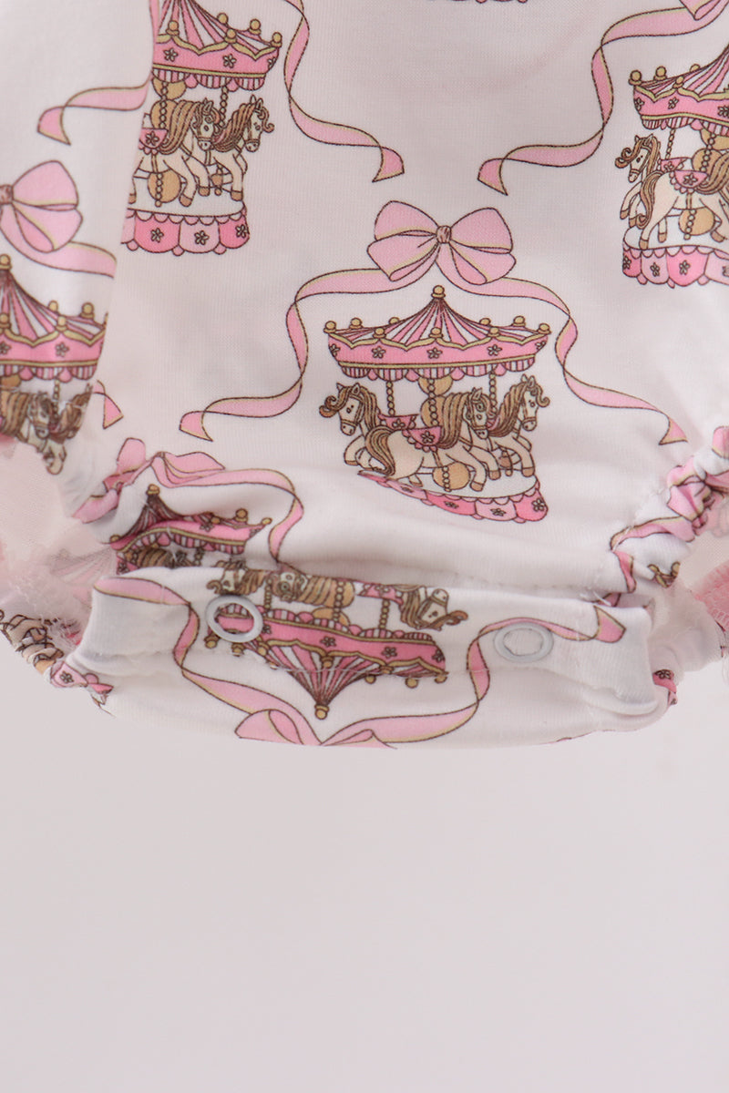 Pink Carousel Print Ruffle Baby Girl Bubble