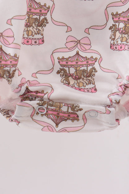Pink Carousel Print Ruffle Baby Girl Bubble
