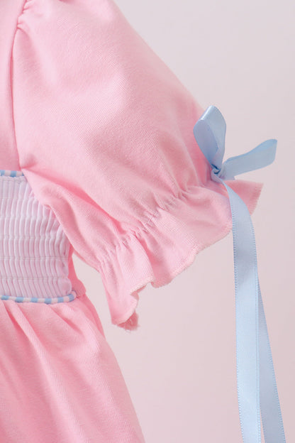 Pink Carousel Print Smocked Ruffle Girls Dress