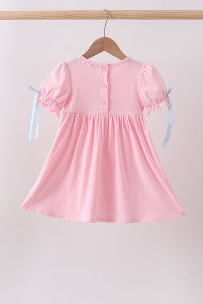 Pink Carousel Print Smocked Ruffle Girls Dress
