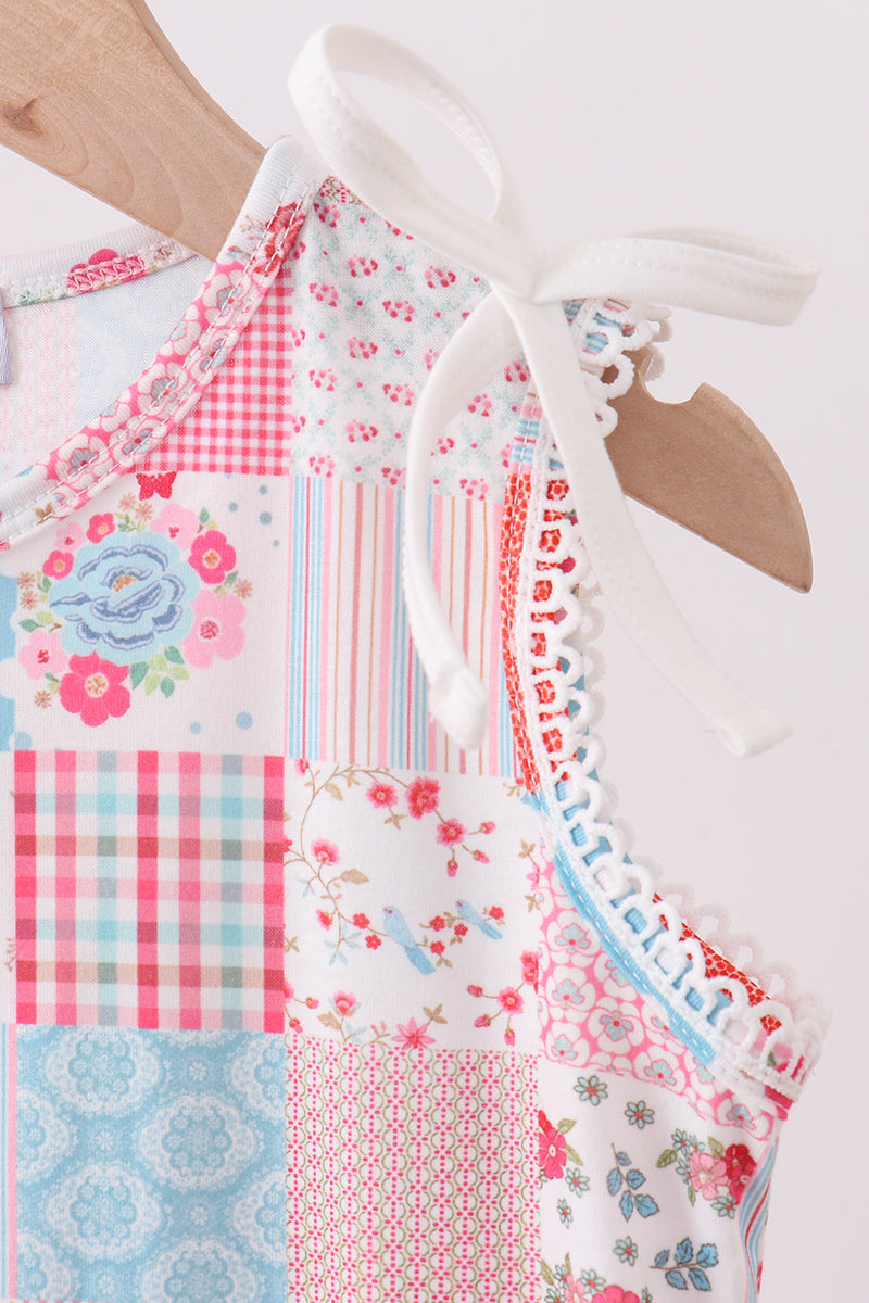 Pink Floral Patchwork Girls Dress