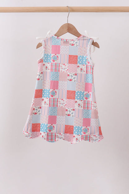 Pink Floral Patchwork Girls Dress