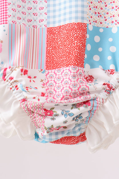 Pink Floral Patchwork Ruffle Rashguard for Girls