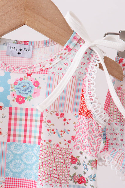 Pink Floral Patchwork Scalloped Bloomer Set for Baby Girls