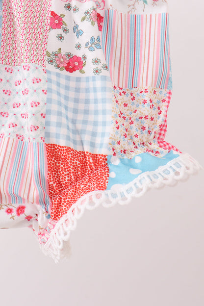 Pink Floral Patchwork Scalloped Bloomer Set for Baby Girls