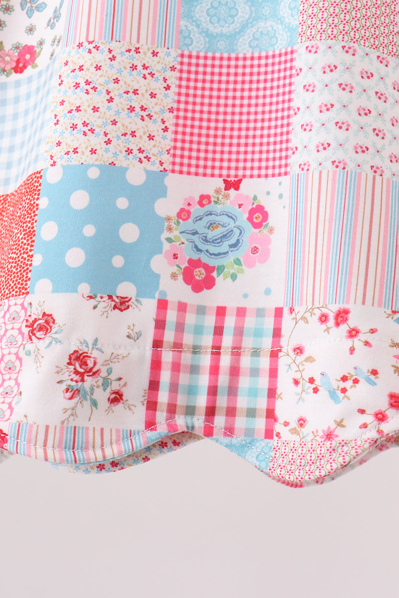 Pink Floral Patchwork Scalloped Bloomer Set for Baby Girls