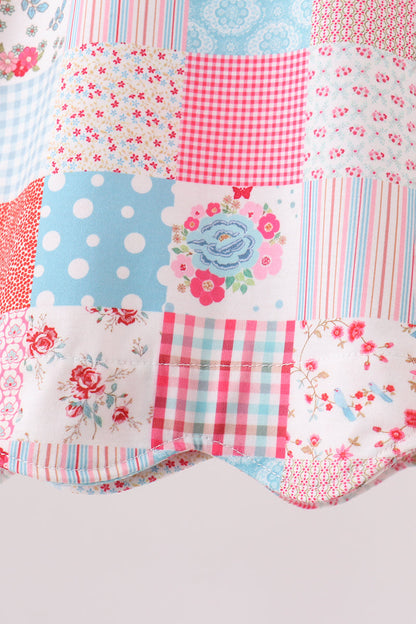 Pink Floral Patchwork Scalloped Bloomer Set for Baby Girls