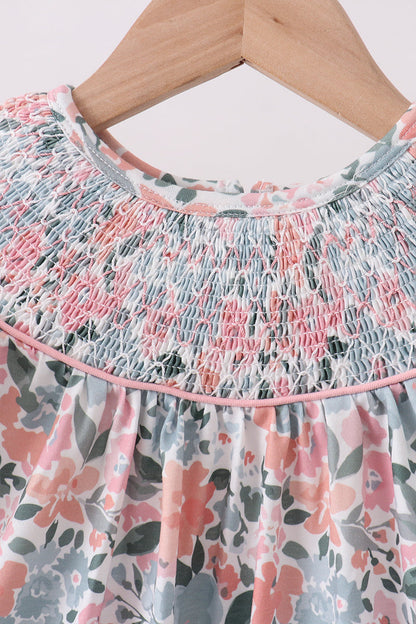 Pink Floral Smocked Knit Girls Dress