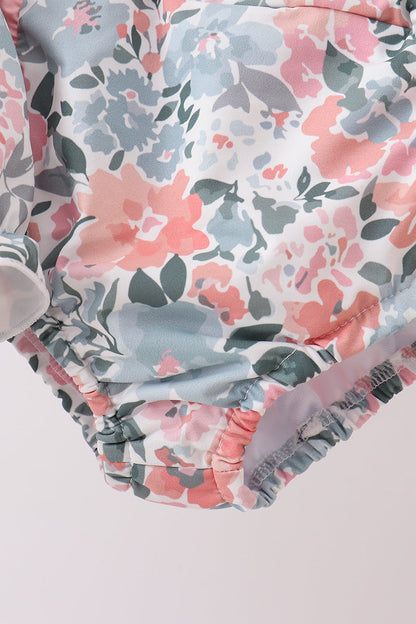 Pink Floral Smocked UPF 2-Piece Girls Swim Set