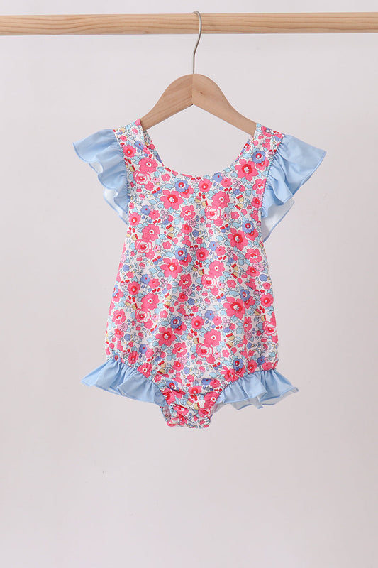 Pink Floral UPF One-Piece Girls Swimsuit