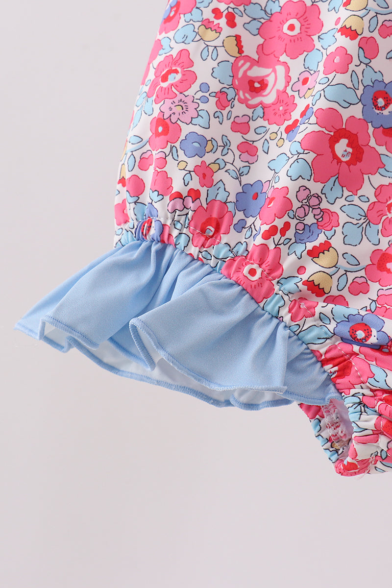 Pink Floral UPF One-Piece Girls Swimsuit