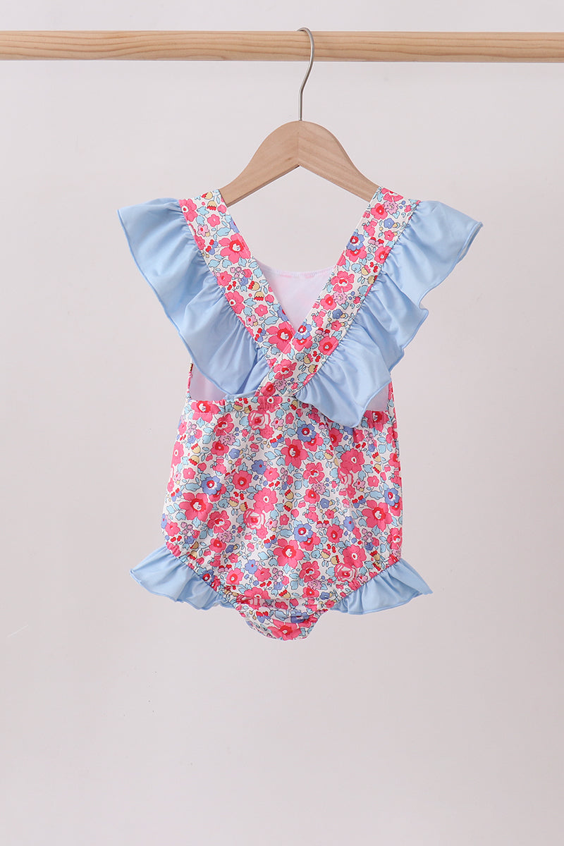 Pink Floral UPF One-Piece Girls Swimsuit