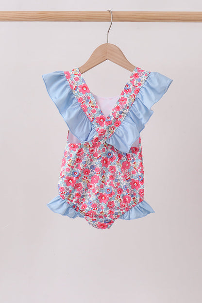 Pink Floral UPF One-Piece Girls Swimsuit