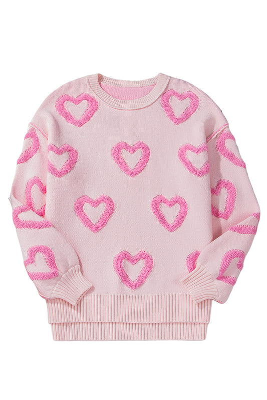 Pink Heart Shape Bubble Sleeve Baggy Women's Sweater