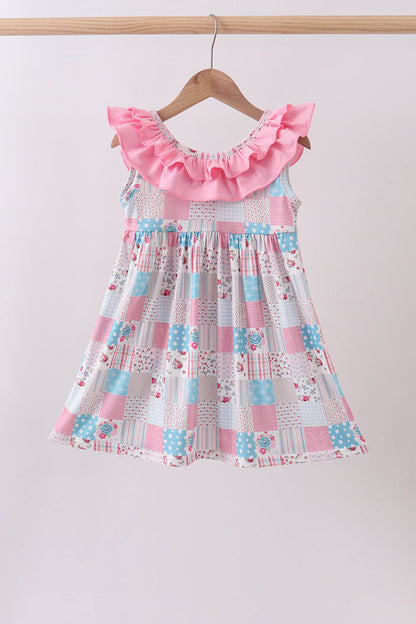 Pink Patchwork Floral Ruffle Girls Dress. A playful mix of coordinating floral prints pieced together in a charming patchwork design, cascading ruffles, and a soft pink palette make this dress the perfect choice for garden parties, spring outings, family photos, and everything in between.
Patchwork floral design — a mix of coordinating floral prints for a unique, romantic look
Cascading ruffles — beautiful movement and dimension that's perfect for twirling
Soft pink palette — flattering 
