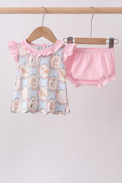 Pink Puppy Floral Ruffle Baby Girl Bloomer Set