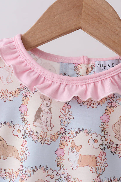 Pink Puppy Floral Ruffle Baby Girl Bloomer Set