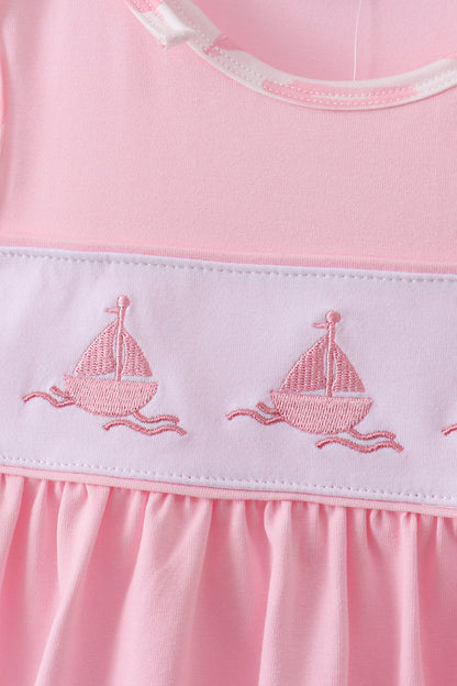 Pink Sailboat Embroidered Knit Girls Set