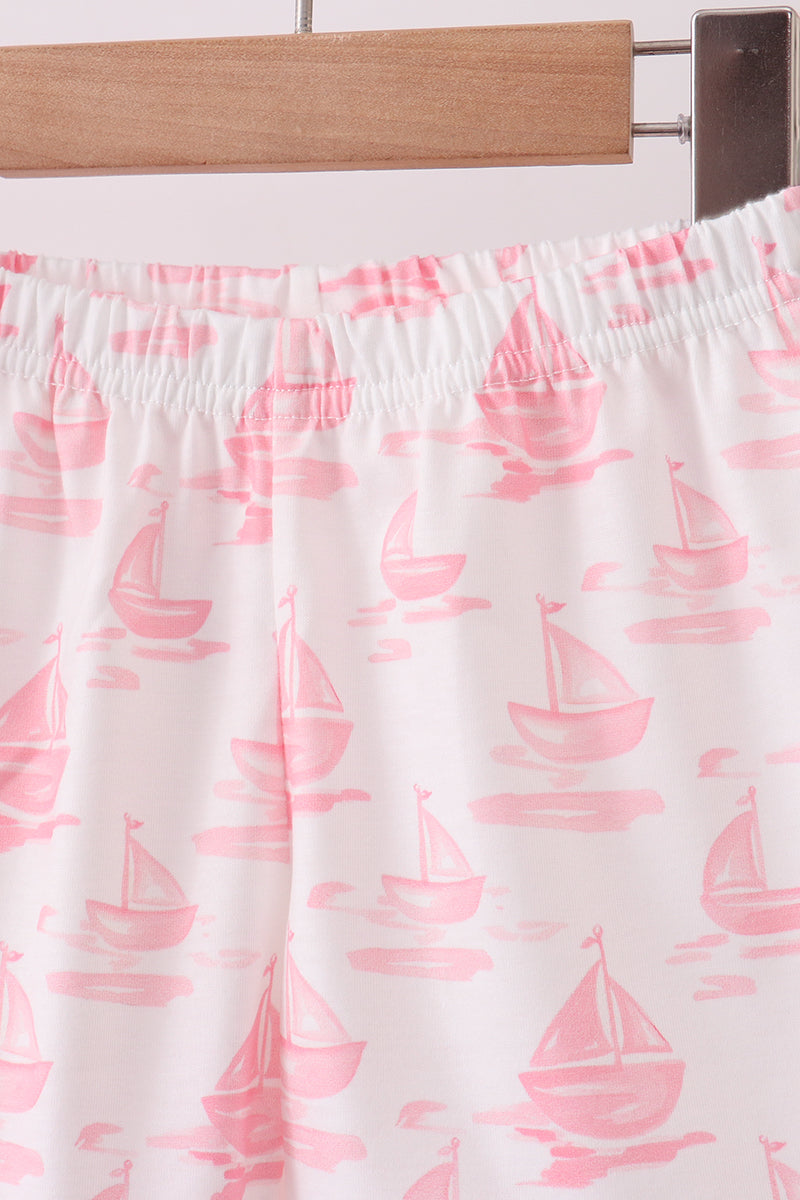 Pink Sailboat Embroidered Knit Girls Set