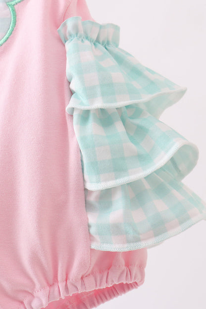 Pink Strawberry Appliqué Knit Baby Girl Bubble
