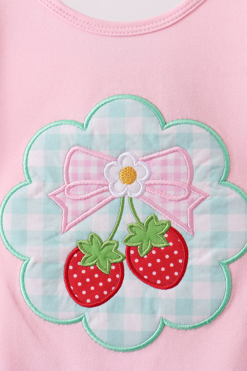 Pink Strawberry Appliqué Knit Girls Set